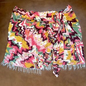 Multicolor printed beaded wrap mini skirt